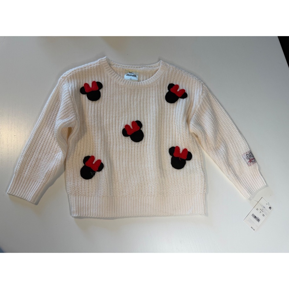 Disney Junior Minnie Mouse Toddler Girls Ivory Knit Sweater 4T DSNI0T8CLC NEW